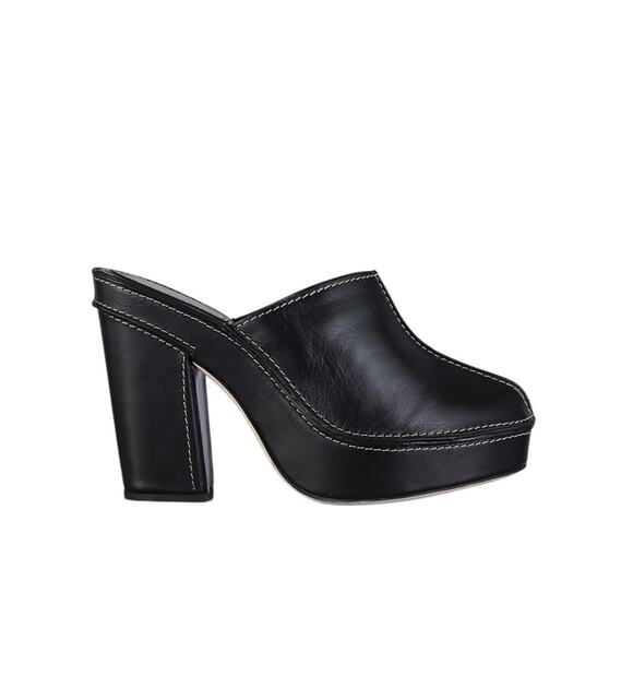 FRAME Shoes - FRAME Elio Black Leather Clogs Platform Heels Mules Size 38